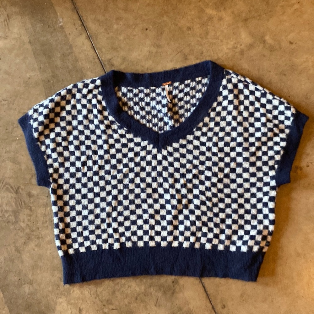 Free People Short Sleeve Checkered Sweater